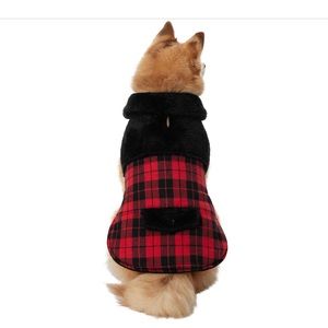 Frisco-Fashion Fur-on-fur & plaid Dog Jacket-Velcro closure-NWT-Sz Small